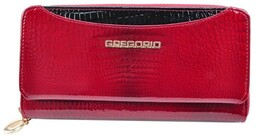 Portfel Damski Skóra Naturalna Lakierowana GREGORIO Duży Z Metalowym Suwakiem Piórnik GP-111 CZERWONY 18,5 x 9,5 x 3,5 [cm]