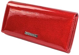 Portfel Damski Skórzany GREGORIO Skóra Licowa Lakierowana Duży Z Suwakiem Zapinka Wewnątrz LN-102 CZERWONY 19 x 10 x 3,5 [cm]