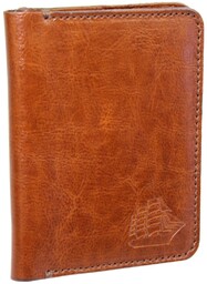 Etui Na Karty Dokumenty PolskaGalanteria Duże BRĄZOWY Skóra Naturalna Pionowe z Miejscem Na Bilon MOTYW STATEK 12 x 9 [cm]