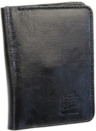 Etui Na Karty Dokumenty PolskaGalanteria Duże CZARNY Skóra Naturalna Pionowe z Miejscem Na Bilon MOTYW STATEK 12 x 9 [cm]