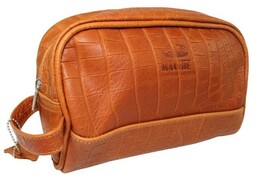 Skórzana Kosmetyczka Prostokątna MAGRE (PL) Skóra Naturalna Licowa Adrian DeLuxe KARMELOWY Tekstura 24 x 17 x 10 [cm]