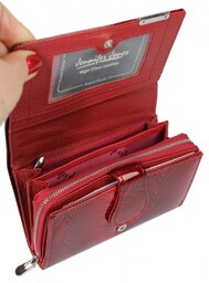 Portfel Damski Skórzany JENNIFER JONES Skóra Licowa Duży Z Suwakiem Czerwony Lakierowany Wzór 1 JJ5261-13 15,5 x 10 x 4 [cm]