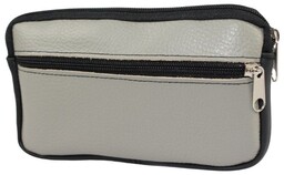 Skórzane Etui Na Telefon Płaska Saszetka SZARY/CZARNY Na Pasek Z Suwakiem Polska Galanteria (PL) Na Smartfona 17,5 x 10,5 [cm]