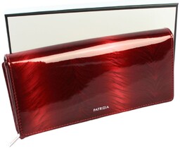 Portfel Damski PATRIZIA Skóra Licowa Długi MAX Z Suwakiem I Dodatkowym Organizerem FF-122 CZERWONY RFID 19,5 x 10 x 3,5 [cm]