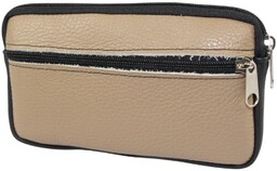 Skórzane Etui Na Telefon Saszetka KAWA Z MLEKIEM/CZARNY Na Pasek Z Suwakiem Polska Galanteria (PL) Na Smartfona 17,5 x 10,5 [cm]