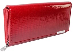 Portfel Damski Jennifer Jones Skóra Naturalna Długi MAX Z Dodatkowym Organizerem 5199-2 RFID CZERWONY 19,5 x 10 x 3,5 [cm]