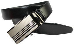 Wizytowy Pasek Skórzany 35 mm PolskaGalanteria (PL) Pełna Klamra AUTOMAT/ZĄBEK Garnitur CZARNY Zaokrąglony AZ35/KAZ27