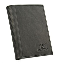 Portfel Męski Skórzany ANDRUS (PL) Skóra Licowa Duży Pionowy Bez Zapięcia Dwa Skrzydełka Duża Kieszeń Na Bilon 13 x 10 x 3 [cm]