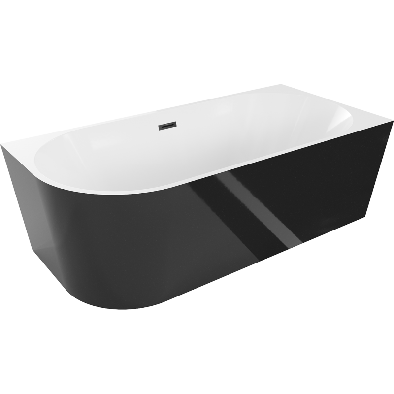 Mexen Mia wanna wolnostojąca narożna prawa 160 x 80 cm, biała/czarna, przelew czarny - 52691608075P-70