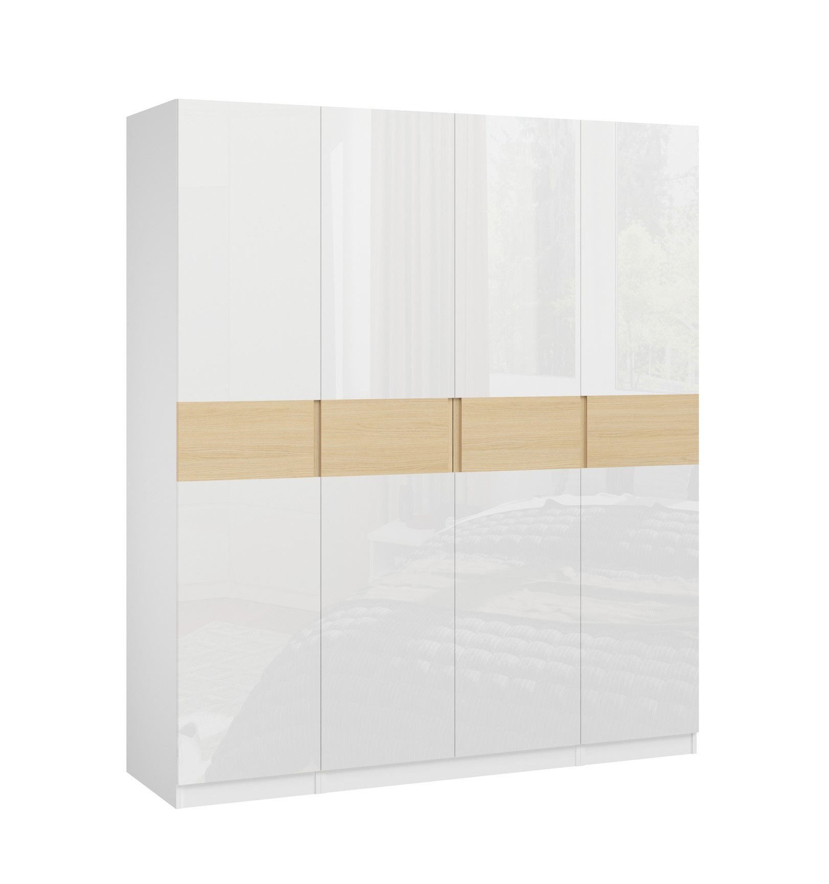 Szafa Dox 4D Biały / Biały Akryl Połysk / Dąb Vicenza