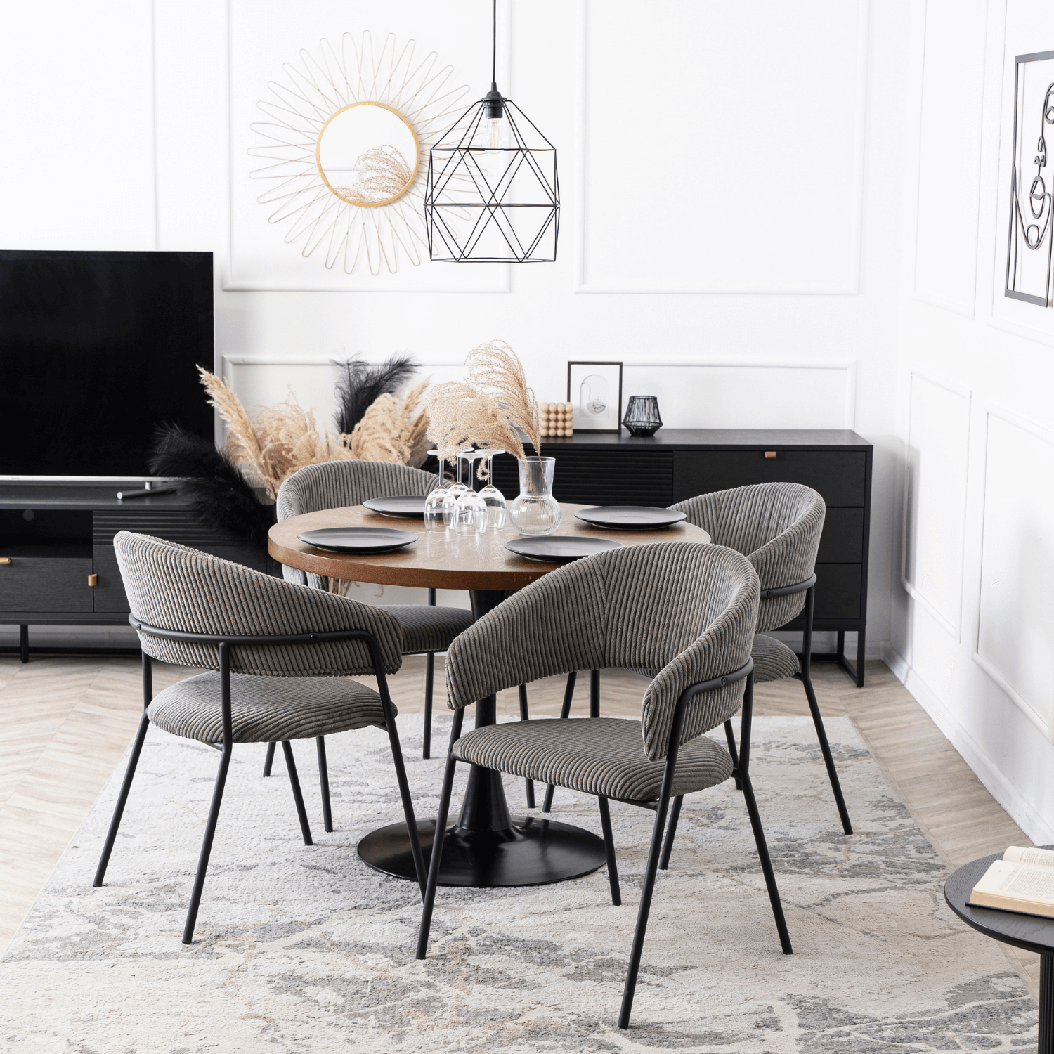 Krzesło Tapicerowane TINKA Szare Sztruksowe Nowoczesne Loft