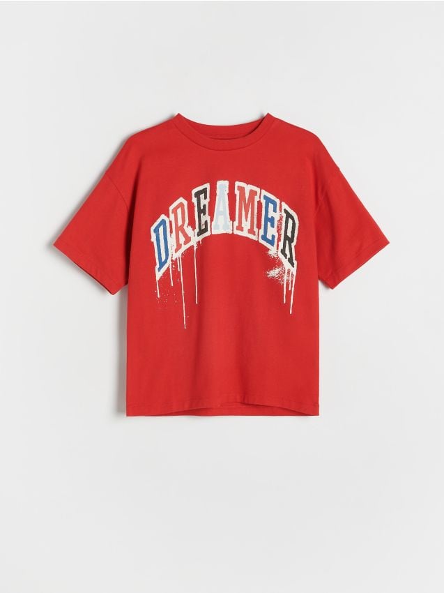 Reserved - Bawełniany t-shirt oversize - koralowy