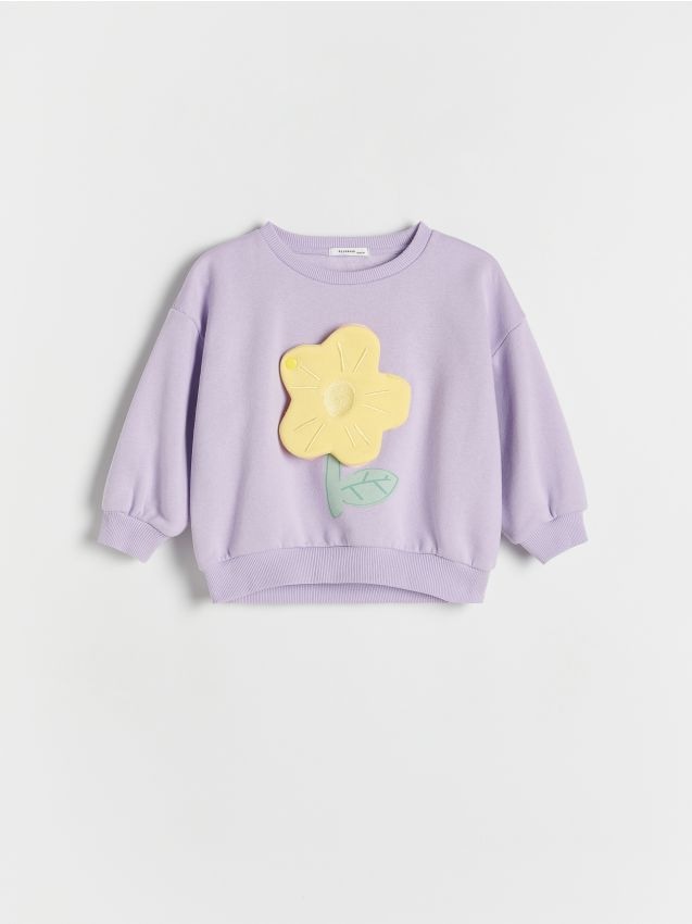 Reserved - Bawełniana bluza z aplikacją - lawendowy