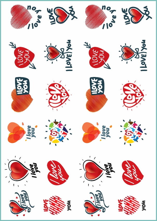 Tatuaże tymczasowe serca ikony I LOVE YOU Walentynki A4