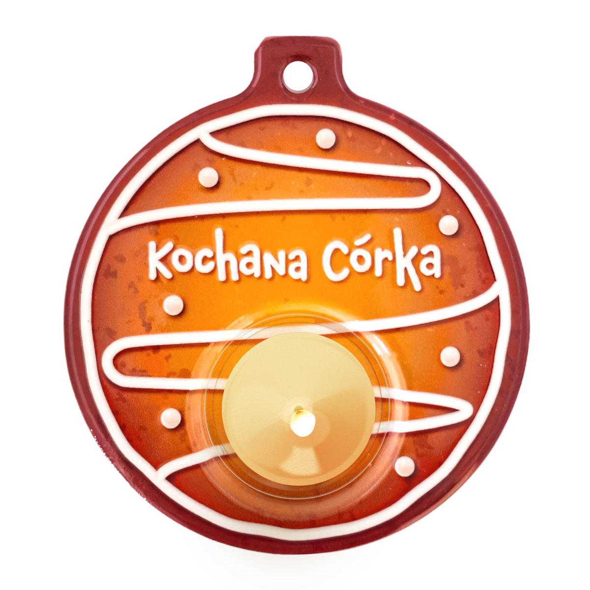 Świecznik ceramiczny świąteczny, bombka z dedykacją, Kochana córka