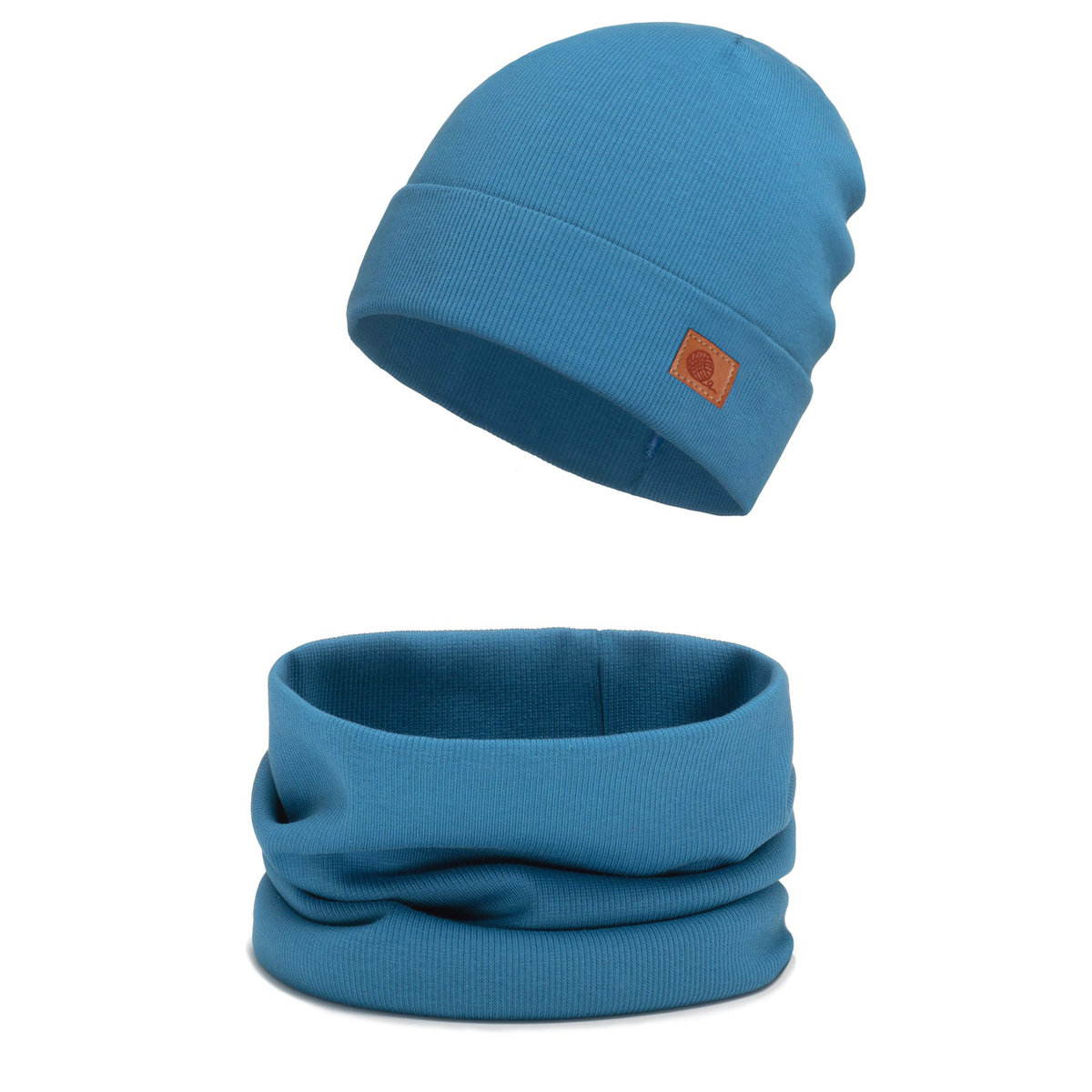 Komplet czapka i komin prążkowany wywijany, niebieski 48-50