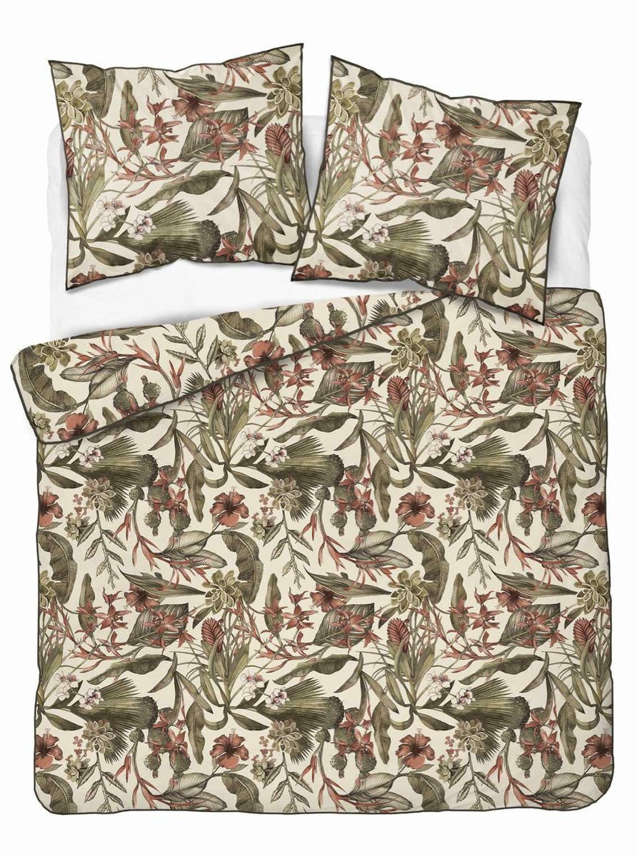 Pościel 220x200 kremowa zielona ciemna ceglasta Lame Percale