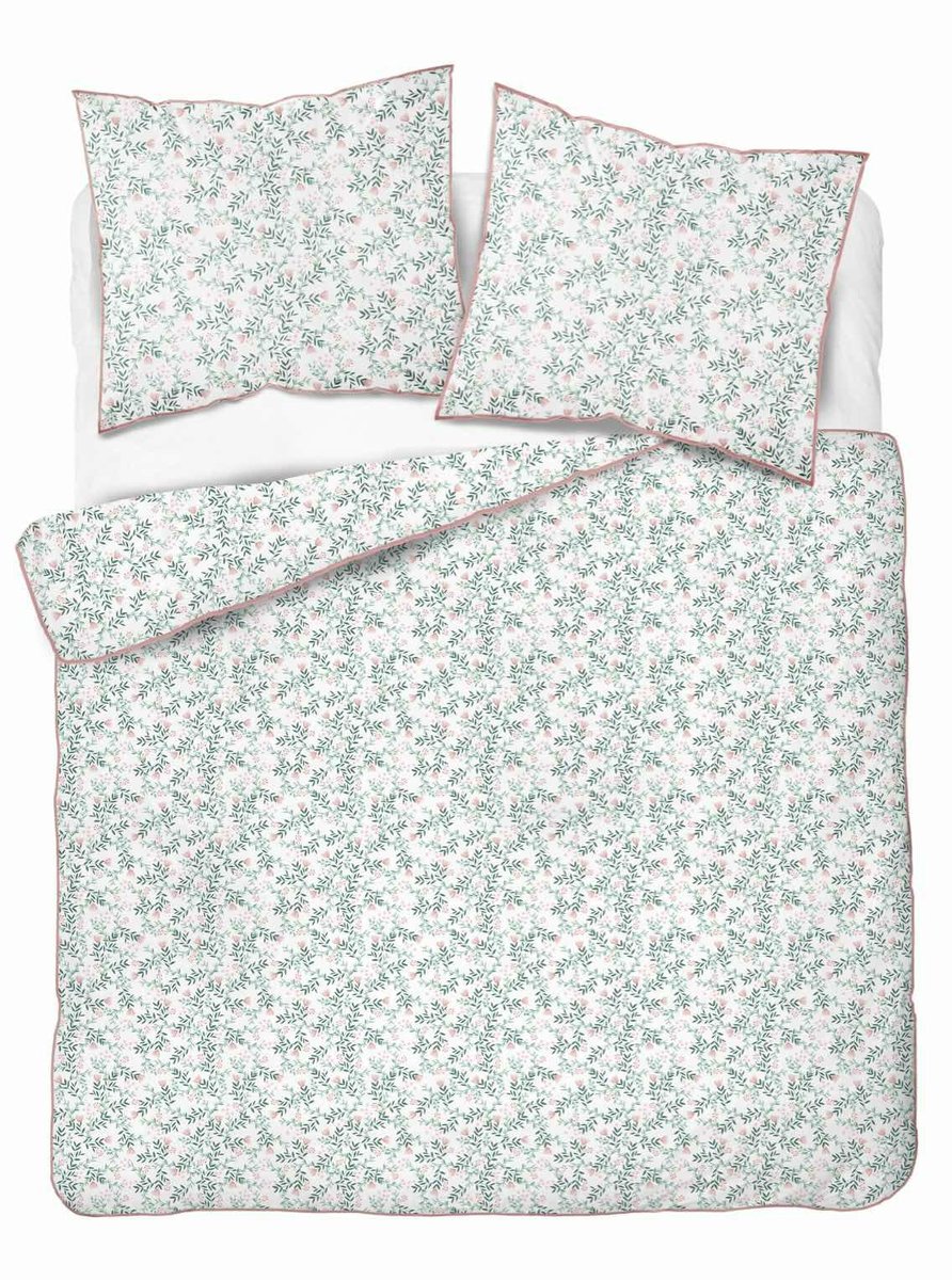 Pościel 160x200 biała różowa zielona Lame Percale