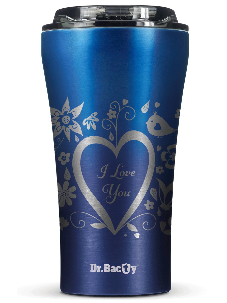 Kubek termiczny na kawę Dr.Bacty Apollo 2.0 - 360 ml - Monaco Blue - I love You