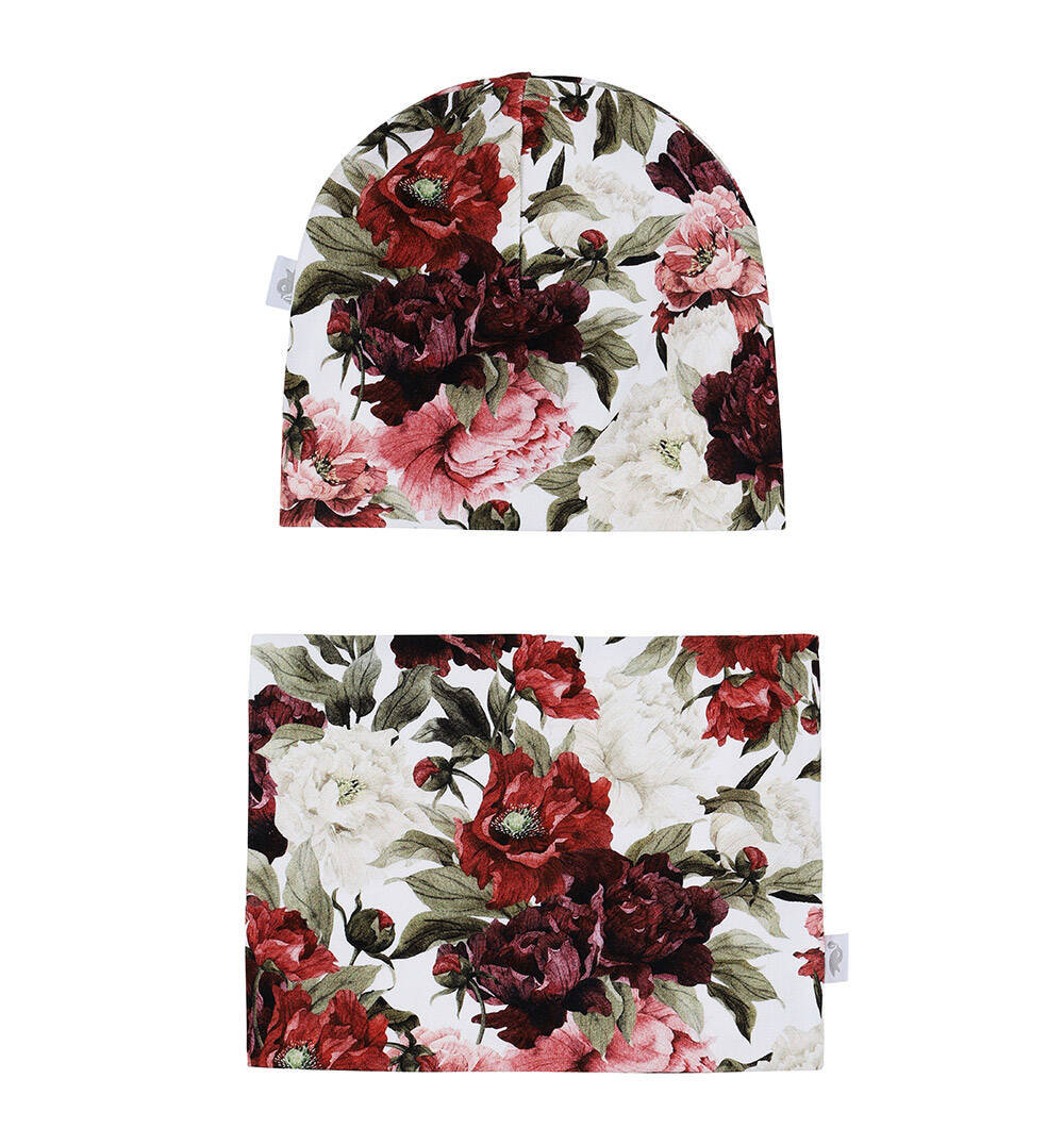 Zestaw czapka z kominem Czerwone Kwiaty 80