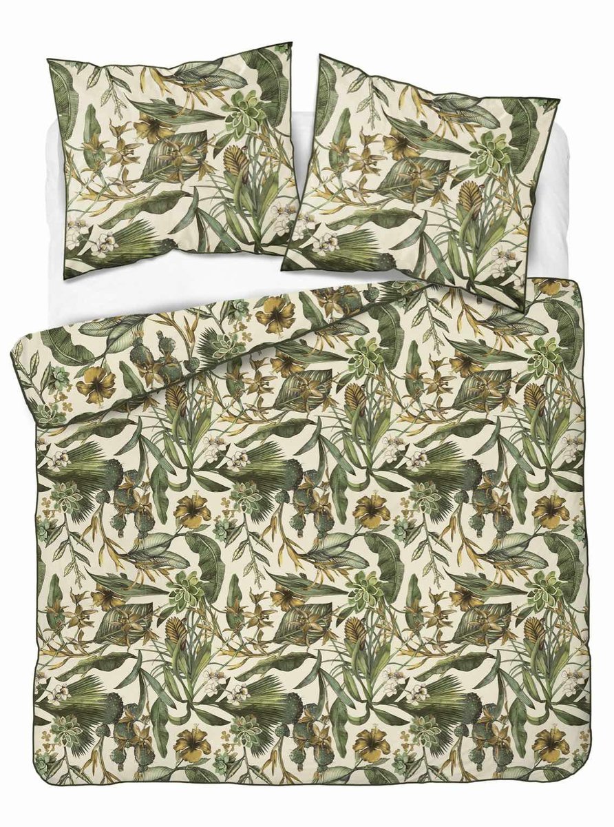 Pościel 220x200 kremowa zielona trawiasta żółta Lame Percale