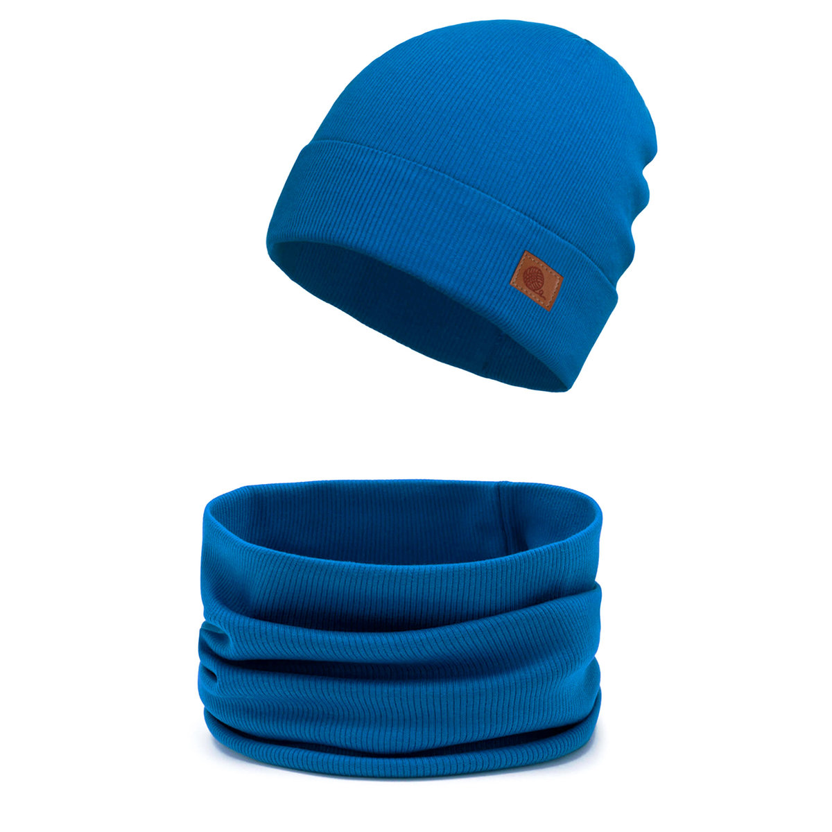 Komplet czapka i komin prążkowany wywijany, chabrowy 48-50