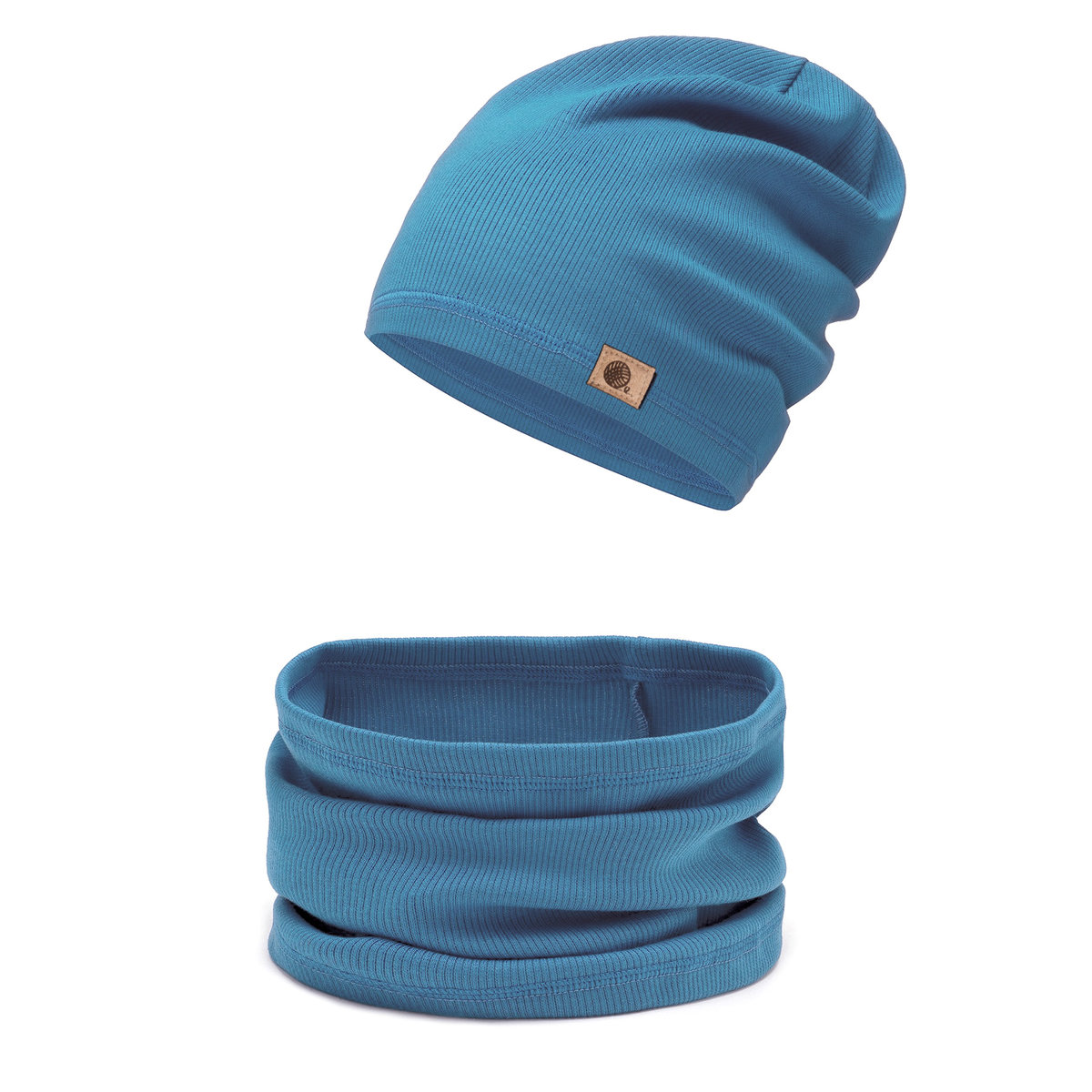 Komplet czapka i komin prążkowany, niebieski 52-54
