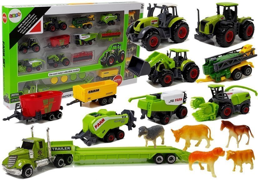 ZESTAW POJAZDÓW MASZYN ROLNICZYCH TRAKTOR KOMBAJN CIĄGNIK ZWIERZĘTA DUŻY