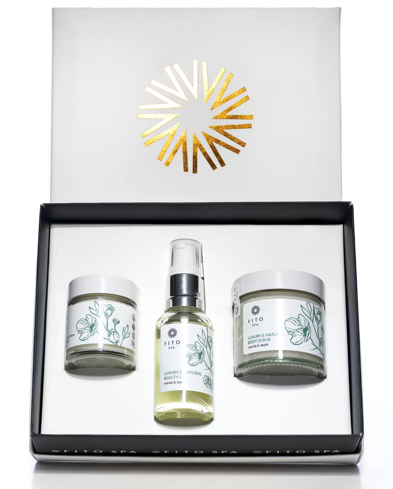 Luksusowy, naturalny zestaw marula & jabłoń -olej 30 ml, peeling 60g, masło 30ml FITO spa