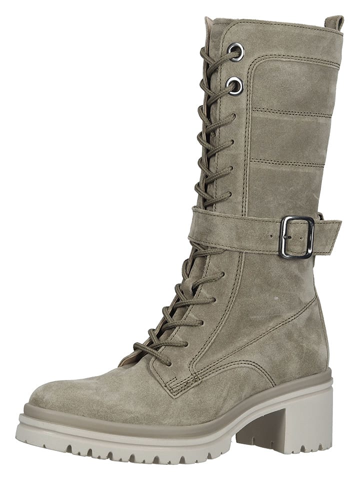 Gabor Skórzane kozaki w kolorze khaki