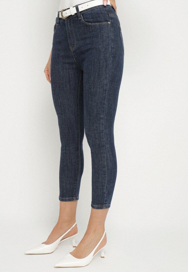 Niebieskie Elastyczne Jeansy Skinny 3/4 z Bawełną Avenira