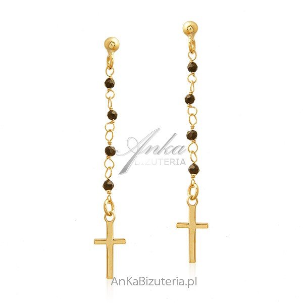 ankabizuteria.pl Kolczyki srebrne pozłacane KRZYŻYKI z czarnymi cyrko