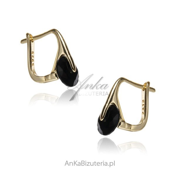 ankabizuteria.pl Kolczyki srebrne pozłacane z czarną cyrkonią