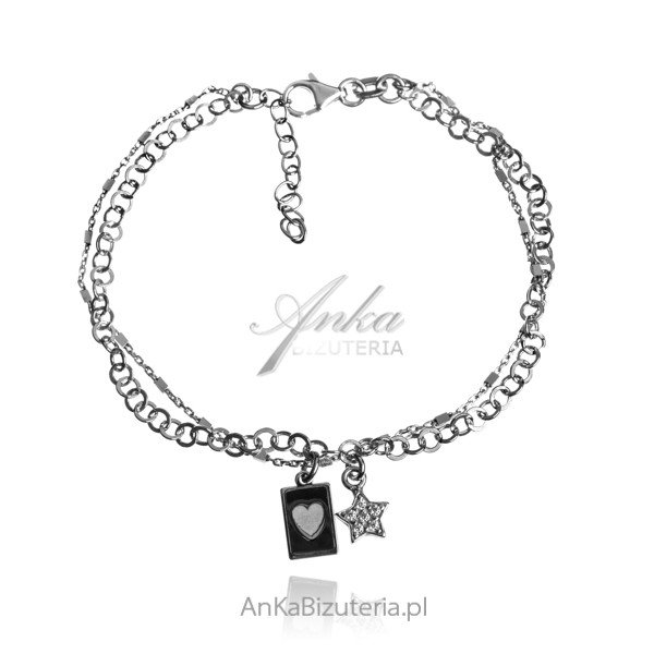 ankabizuteria.pl Bransoletka srebrna podwójna z serduszkiem i gwiazdk