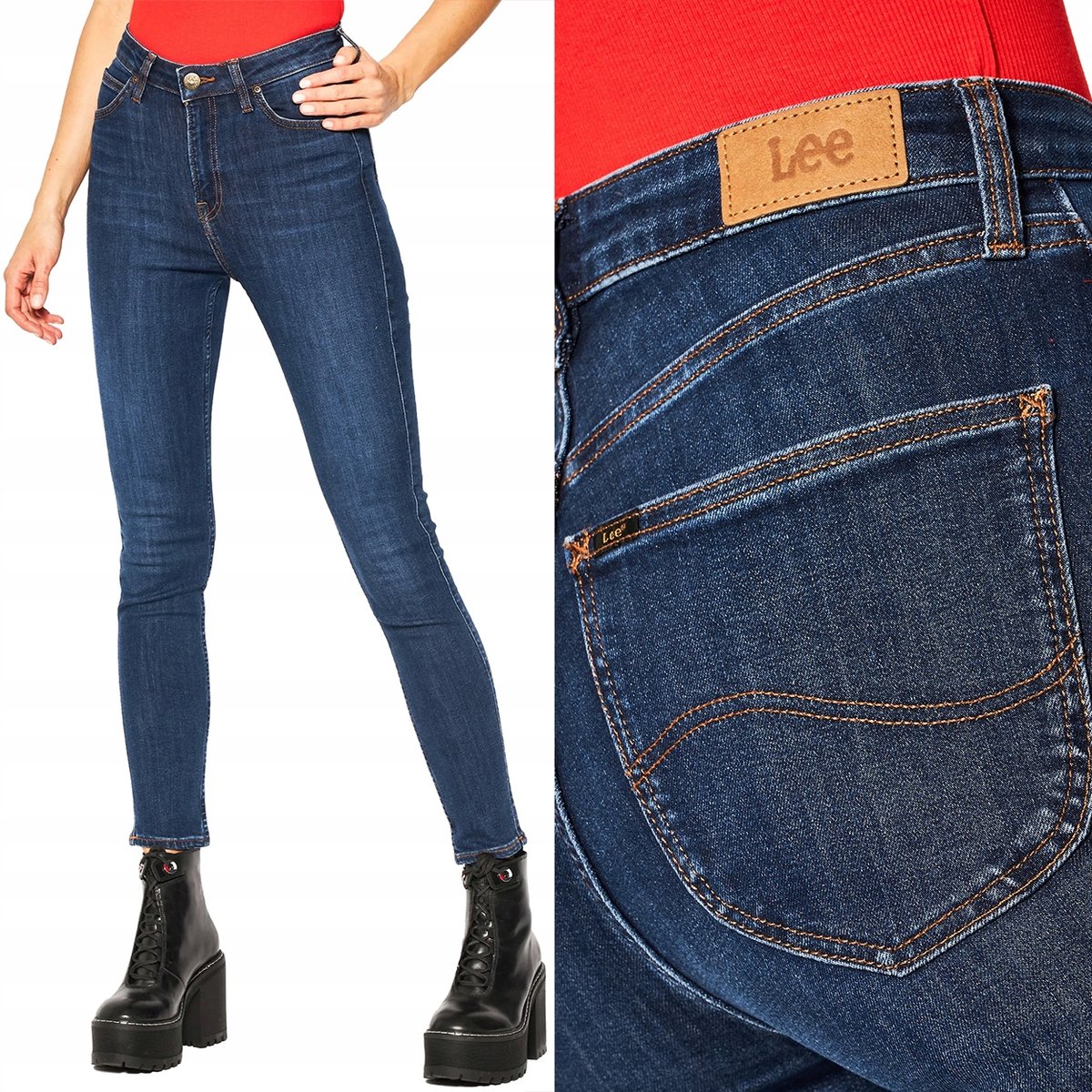 Lee IVY Dark Hunt DAMSKIE GRANATOWE SPODNIE JEANSOWE WYSOKIE RURKI W32 L33
