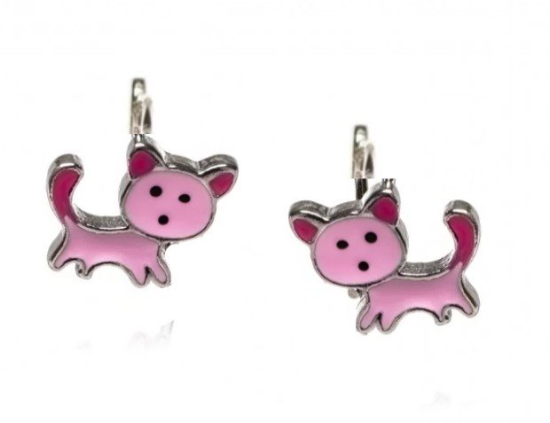 ankabizuteria.pl Kolczyki srebrne różowe kotki na angielskim zapięciu