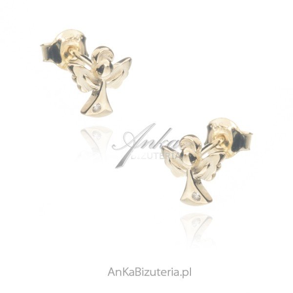 ankabizuteria.pl Kolczyki srebrne dziecięce pozłacane ANIOŁKI