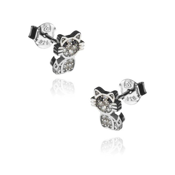 ankabizuteria.pl Kolczyki srebrne KOTKI z białymi cyrkoniami