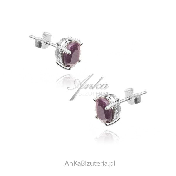 ankabizuteria.pl Kolczyki srebrne z naturalnym rubinem - sztyfty