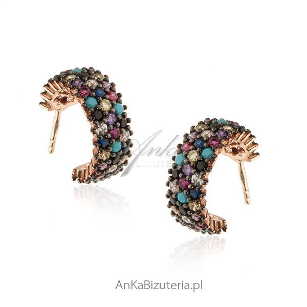 ankabizuteria.pl Kolczyki srebrne pozłacane różowym złotem z kolorowy