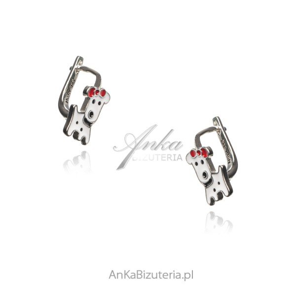 ankabizuteria.pl Kolczyki srebrne PIESKI z czerwoną kokardką