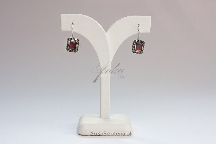 ankabizuteria.pl Kolczyki srebrne z granatami i markazytami - prostok