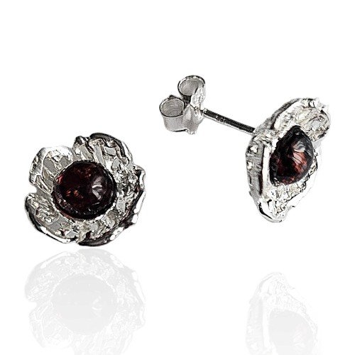 ankabizuteria.pl Kolczyki srebrne z bursztynem - ażurowe kwiatki