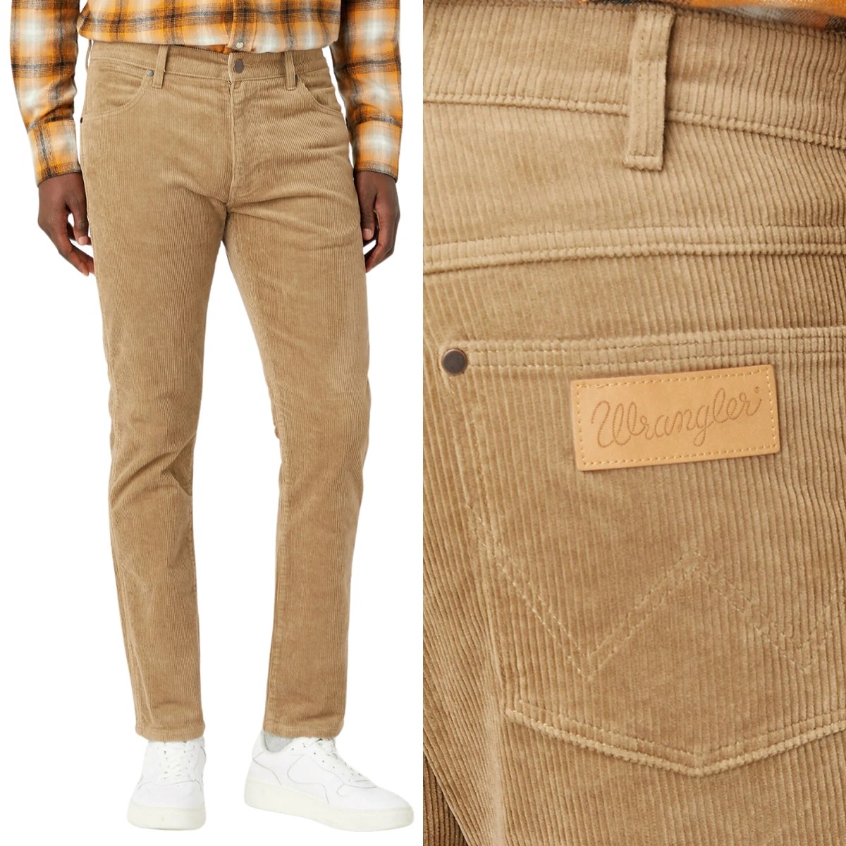 Wrangler LARSTON SLIM Lead Grey DOPASOWANE BEŻOWE SZTRUKSY W30 L32