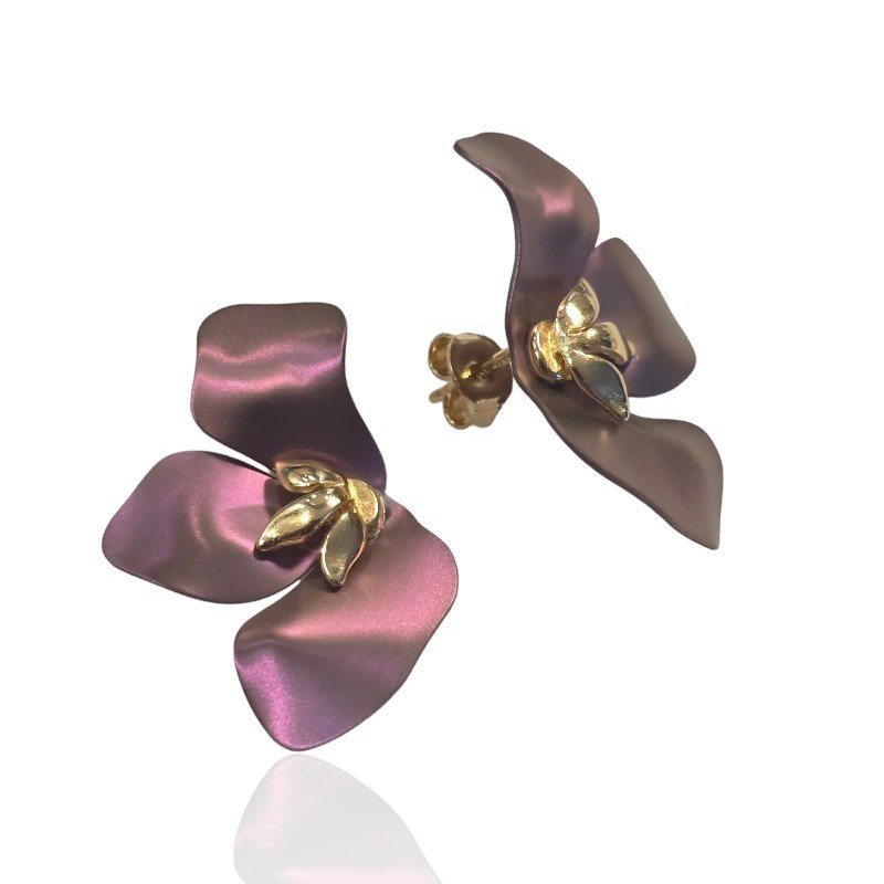 ankabizuteria.pl Kolczyki srebrne pozłacane z różowym tytanem KWIAT