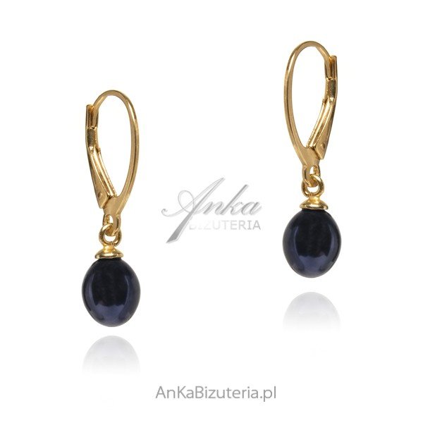 ankabizuteria.pl Kolczyki srebrne pozłacane z czarną perłą