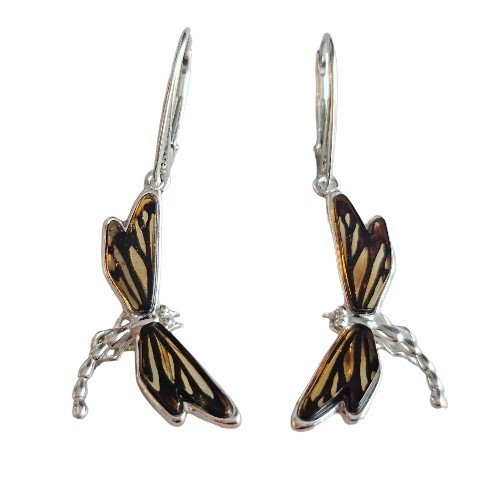 ankabizuteria.pl Kolczyki srebrne WAŻKI z bursztynem grawerowanym