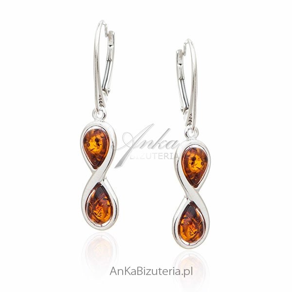 ankabizuteria.pl Kolczyki srebrne nieskończoność z bursztynem