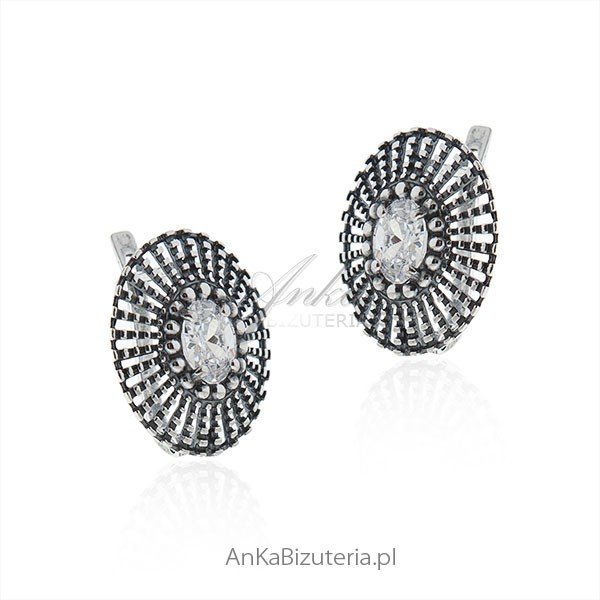 ankabizuteria.pl Kolczyki srebrne z cyrkonią - oksydowane ażurowe