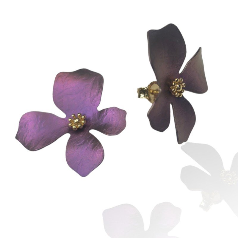 ankabizuteria.pl Kolczyki srebrne pozłacane z różowym tytanem KWIAT